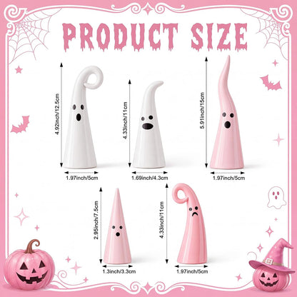 5 Pcs Pink Halloween Ceramic Ghost Decor, Rustic Witch Hat Shape