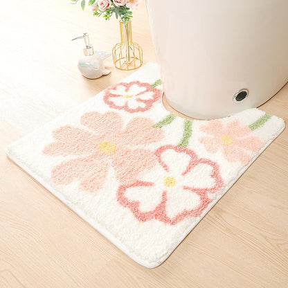 Floral Toilet Mat 20x22, U-Shaped Absorbent Microfiber Bath Rugs