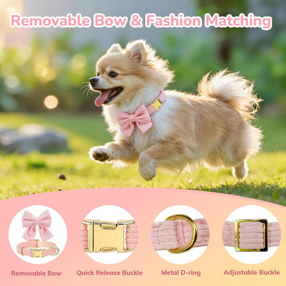 Small Dog Collar Harness and Leash Set, Dog Harness no Pull with Bowtie, Breathable Cotton Adjustable Pet Puppy Harness, Easy Walk Dog Harness, S(14–18.9")