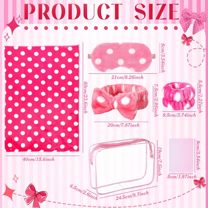 48 Pack Sleepover Party Supplies for Girls Teen Women, Spa Party Favors Kit Includes Headbands, Eye Masks, Scrunchies, Toiletry Bags, Towels, Greeting Cards, Wristbands(Pink,Dots and Stripes)