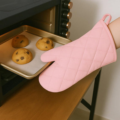 Silicone Oven Mitts and Hot Pads Set – Heat Resistant to 500°F, Waterproof Non-Slip, Easy to Clean, Stain & Odor Resistant, Soft Lining, Kitchen Essentials & Gadgets for Cooking(v Color Pink)