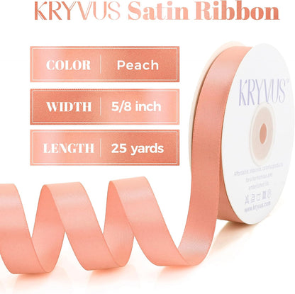 Peach Satin Ribbon, Double Faced 5/8 Inch X 25 Yards Peach Ribbon