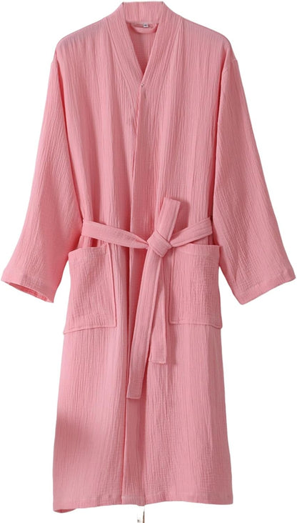 Women's Cotton Gauze Lightweight Robe Absorbent Spa Kimono Bathrobe Muslin Yukata Loungewear Nightgown Dressing