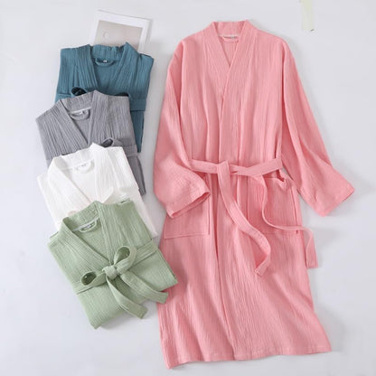Women's Cotton Gauze Lightweight Robe Absorbent Spa Kimono Bathrobe Muslin Yukata Loungewear Nightgown Dressing