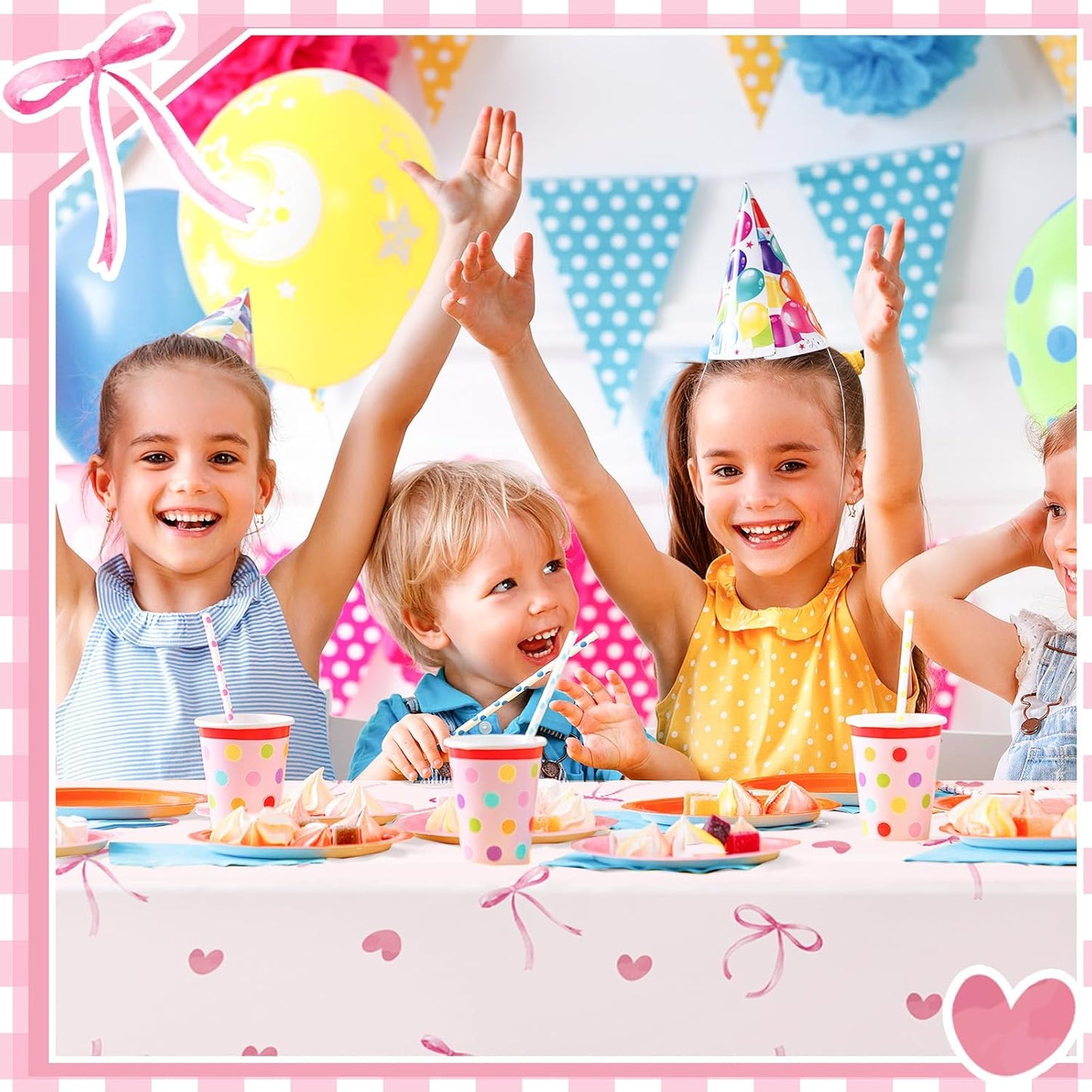 2/4 Pcs Coquette Pink Bow Tablecloth Bow Theme Birthday Party Plastic Disposable Rectangle Waterproof Table Covers for Women Girls Bridal Baby Shower Coquette Party Decorations Supplies (2)