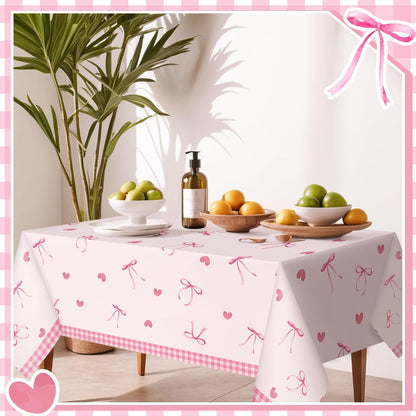 2/4 Pcs Coquette Pink Bow Tablecloth Bow Theme Birthday Party Plastic Disposable Rectangle Waterproof Table Covers for Women Girls Bridal Baby Shower Coquette Party Decorations Supplies (2)