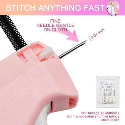Stitch Gun for Clothes,Handheld Stitch Gun Quick Clothing Fixer,Sewing Kit Includes 1,500 Black Fasteners & 1,500 White Fasteners & 6 Needles,Tagging Gun (Pink)