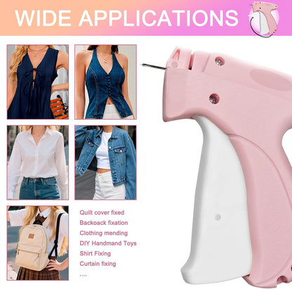 Stitch Gun for Clothes,Handheld Stitch Gun Quick Clothing Fixer,Sewing Kit Includes 1,500 Black Fasteners & 1,500 White Fasteners & 6 Needles,Tagging Gun (Pink)