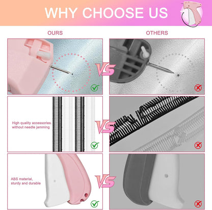 Stitch Gun for Clothes,Handheld Stitch Gun Quick Clothing Fixer,Sewing Kit Includes 1,500 Black Fasteners & 1,500 White Fasteners & 6 Needles,Tagging Gun (Pink)