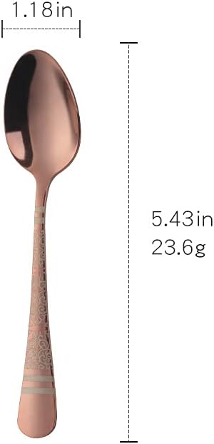 Rose Gold Unique Pattern Design Coffee Espresso Spoons Mini, Mingcheng Stainless Steel Small Teaspoons Silverware Set of 12, 5.5 Inches Food Spoons for Demitasse Dessert Tea