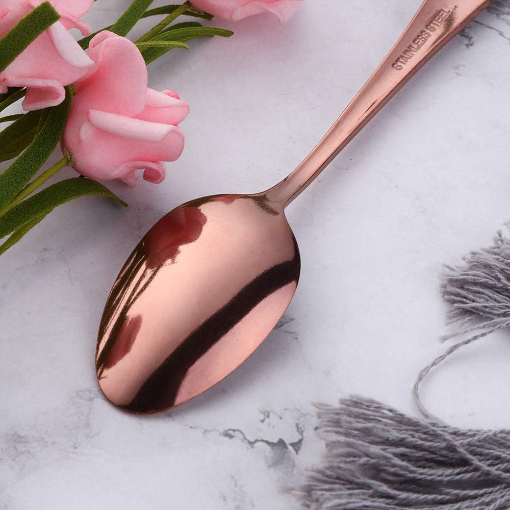 Rose Gold Unique Pattern Design Coffee Espresso Spoons Mini, Mingcheng Stainless Steel Small Teaspoons Silverware Set of 12, 5.5 Inches Food Spoons for Demitasse Dessert Tea
