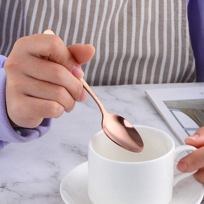 Rose Gold Unique Pattern Design Coffee Espresso Spoons Mini, Mingcheng Stainless Steel Small Teaspoons Silverware Set of 12, 5.5 Inches Food Spoons for Demitasse Dessert Tea