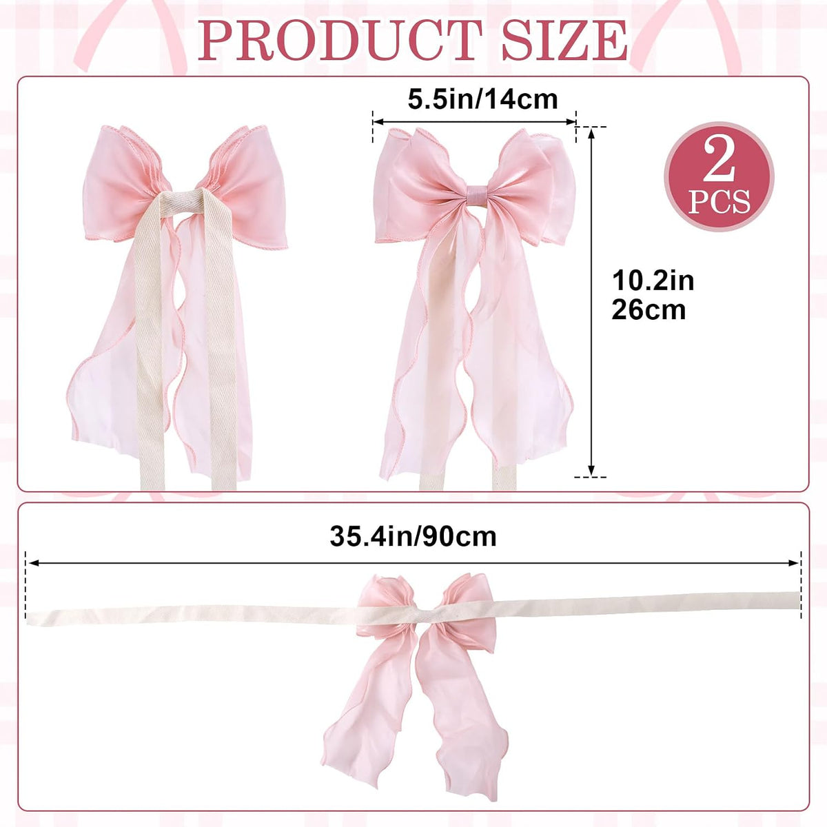 2pcs Silky Bow Curtain Tiebacks, Lace Ribbon Bowknot Curtain Straps, French Bow Ties Rope Holdbacks Accessories for Weddings Home Bedroom Office Decorations- Pink