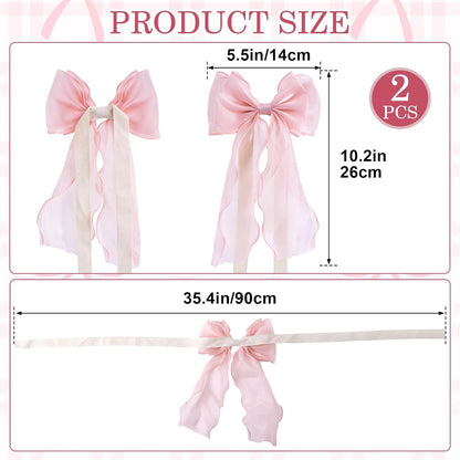2pcs Silky Bow Curtain Tiebacks, Lace Ribbon Bowknot Curtain Straps, French Bow Ties Rope Holdbacks Accessories for Weddings Home Bedroom Office Decorations- Pink