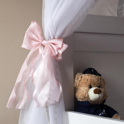 2pcs Silky Bow Curtain Tiebacks, Lace Ribbon Bowknot Curtain Straps, French Bow Ties Rope Holdbacks Accessories for Weddings Home Bedroom Office Decorations- Pink