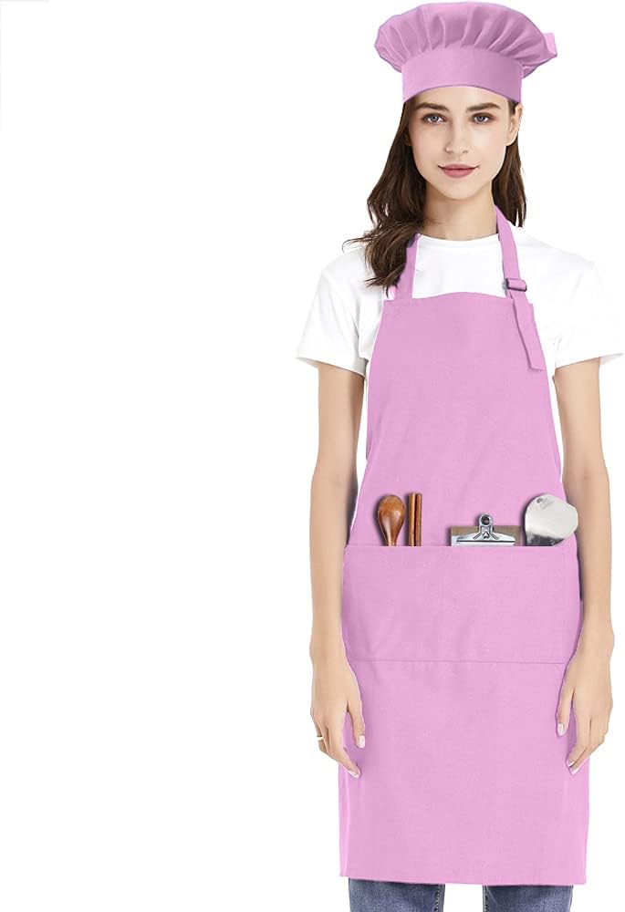 Cotton Canvas Adjustable Bib Apron and Chef Hat Set for Men Women
