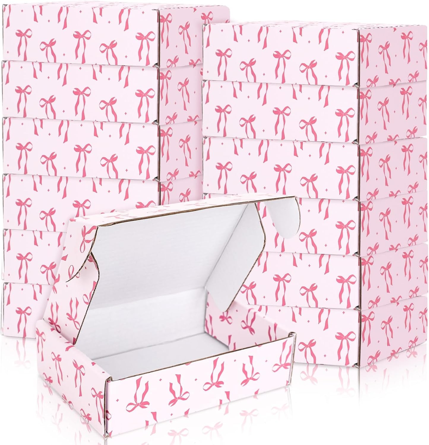 24 Pack Pink Bow Shipping Box Coquette Bow Mailing Box Corrugated Cardboard Box Mailers for Packaging Gift Wrap Craft Small Business, 6 x 4 x 2 inch
