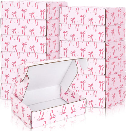 24 Pack Pink Bow Shipping Box Coquette Bow Mailing Box Corrugated Cardboard Box Mailers for Packaging Gift Wrap Craft Small Business, 6 x 4 x 2 inch