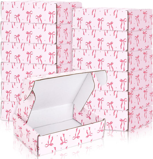 24 Pack Pink Bow Shipping Box Coquette Bow Mailing Box Corrugated Cardboard Box Mailers for Packaging Gift Wrap Craft Small Business, 6 x 4 x 2 inch