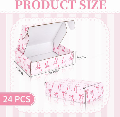 24 Pack Pink Bow Shipping Box Coquette Bow Mailing Box Corrugated Cardboard Box Mailers for Packaging Gift Wrap Craft Small Business, 6 x 4 x 2 inch