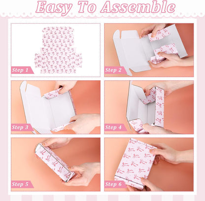 24 Pack Pink Bow Shipping Box Coquette Bow Mailing Box Corrugated Cardboard Box Mailers for Packaging Gift Wrap Craft Small Business, 6 x 4 x 2 inch