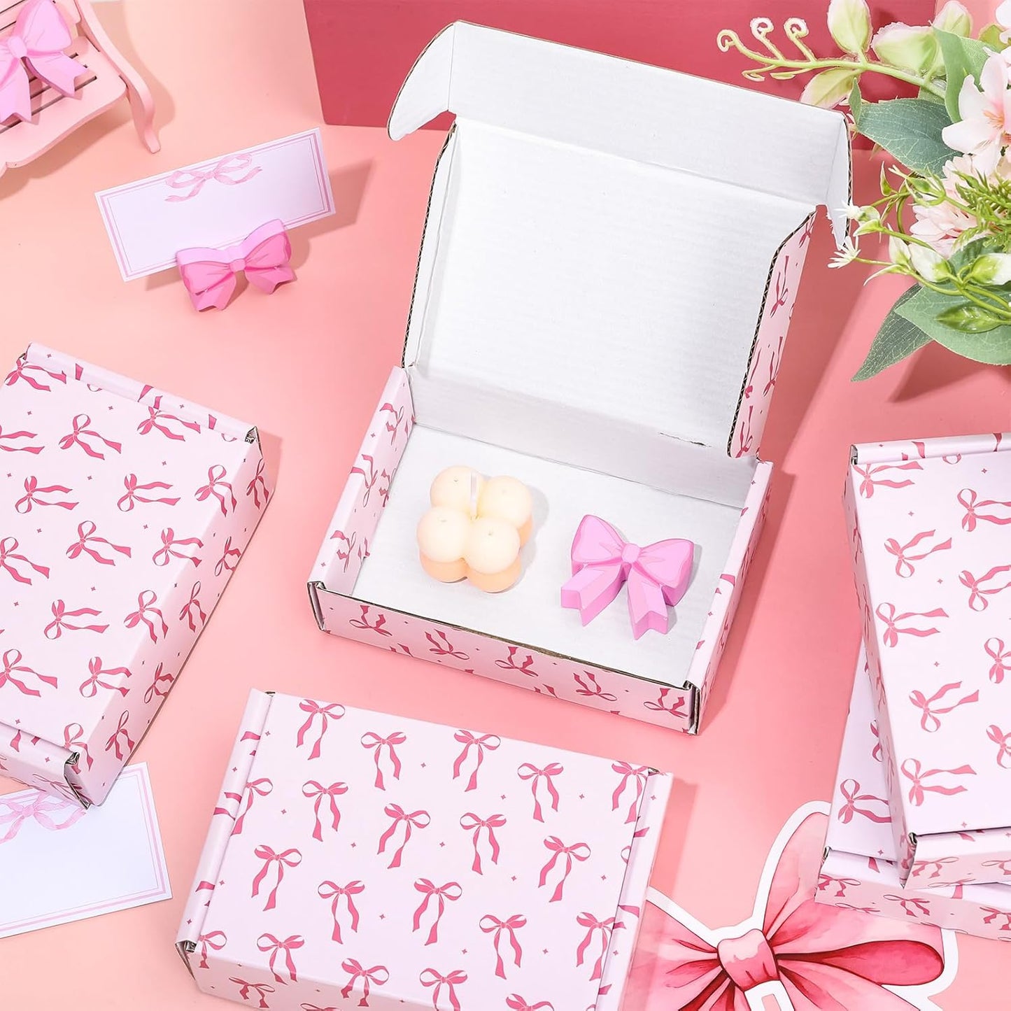24 Pack Pink Bow Shipping Box Coquette Bow Mailing Box Corrugated Cardboard Box Mailers for Packaging Gift Wrap Craft Small Business, 6 x 4 x 2 inch
