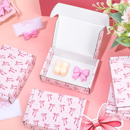 24 Pack Pink Bow Shipping Box Coquette Bow Mailing Box Corrugated Cardboard Box Mailers for Packaging Gift Wrap Craft Small Business, 6 x 4 x 2 inch