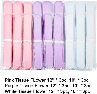Pink Purple White Tissue Pom Poms Paper Flower Party Decoration, 18pc