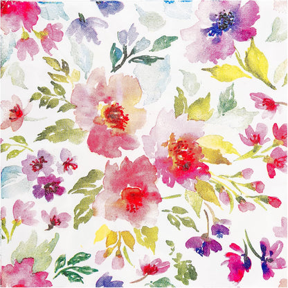 100Pcs Floral Luncheon Napkins Spring Summer Flowers Paper Hand Napkins 6.5 Inch Purple and Pink Bouquet Meadow Party Napkins for Wedding Baby Bridal Shower Birthday