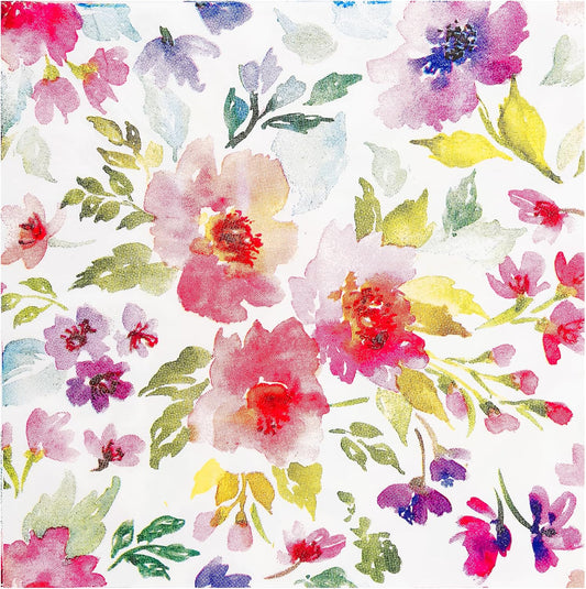 100Pcs Floral Luncheon Napkins Spring Summer Flowers Paper Hand Napkins 6.5 Inch Purple and Pink Bouquet Meadow Party Napkins for Wedding Baby Bridal Shower Birthday