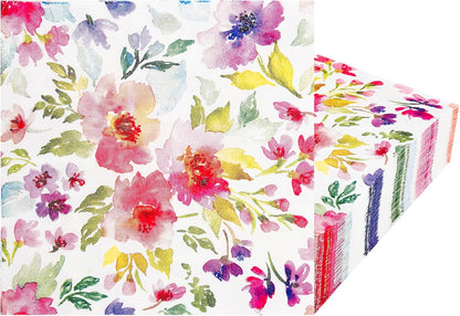 100Pcs Floral Luncheon Napkins Spring Summer Flowers Paper Hand Napkins 6.5 Inch Purple and Pink Bouquet Meadow Party Napkins for Wedding Baby Bridal Shower Birthday