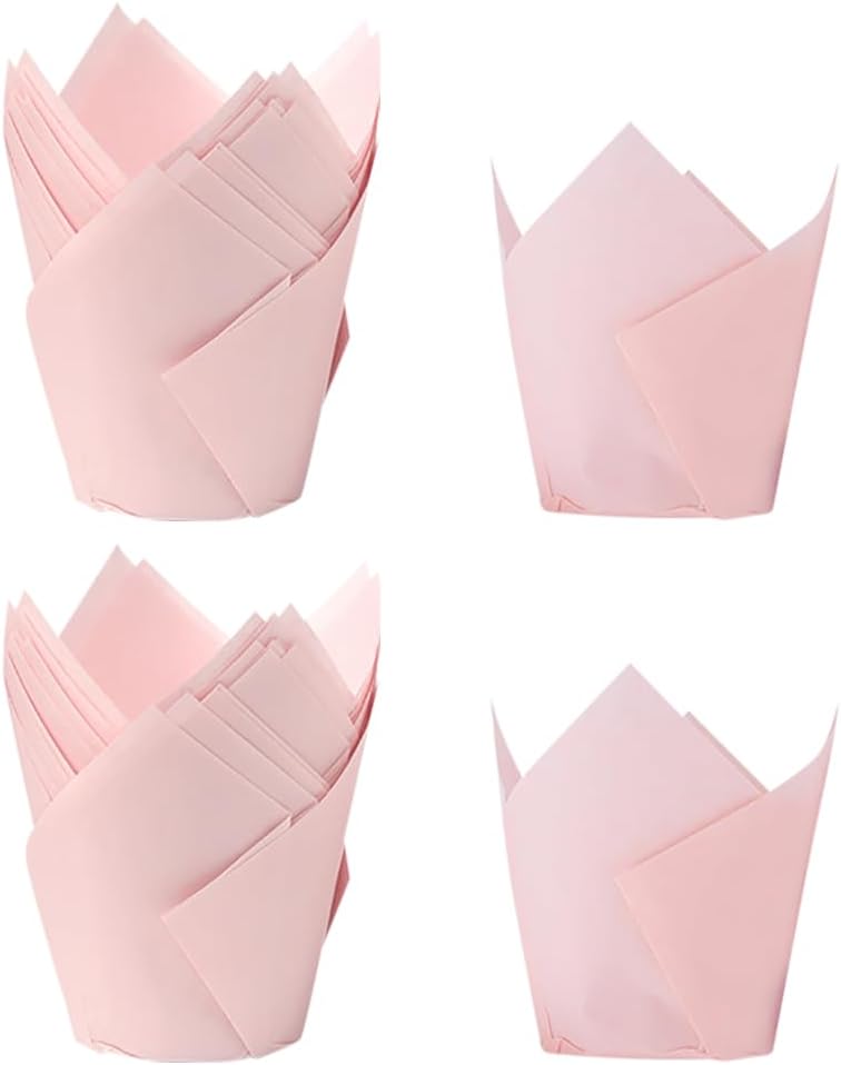 150 Pcs Tulip Cupcake Liners Greaseproof Muffin Liners Holders Paper Baking Cups Cupcake Wrappers Cases Muffin Cups for Birthday Wedding Party Baby Showers Pink