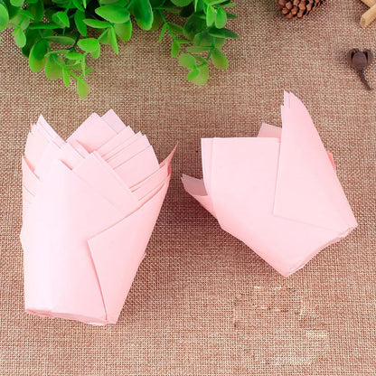 150 Pcs Tulip Cupcake Liners Greaseproof Muffin Liners Holders Paper Baking Cups Cupcake Wrappers Cases Muffin Cups for Birthday Wedding Party Baby Showers Pink