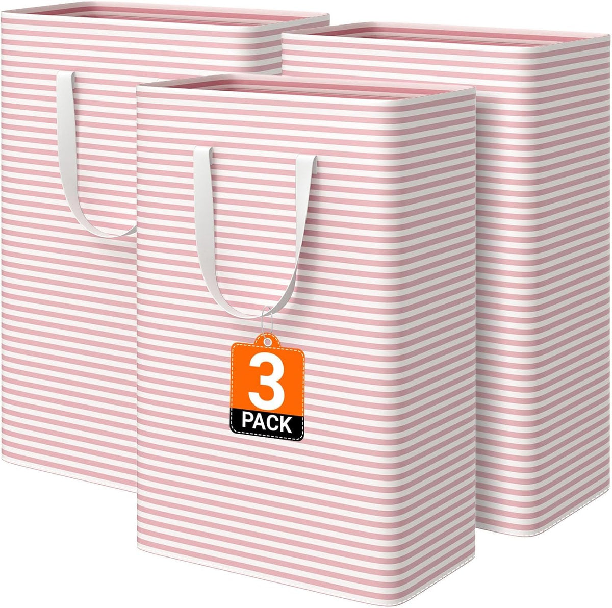 3-Pack Laundry Basket, Collapsible Laundry Hampers, 125L, Pink