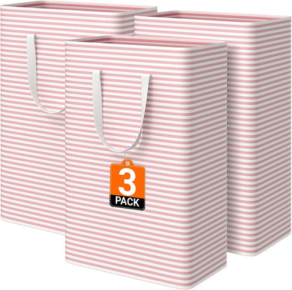 3-Pack Laundry Basket, Collapsible Laundry Hampers, 125L, Pink