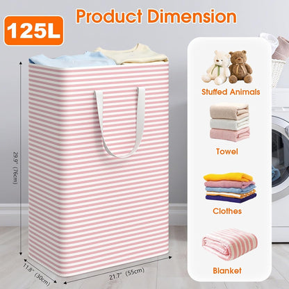 3-Pack Laundry Basket, Collapsible Laundry Hampers, 125L, Pink