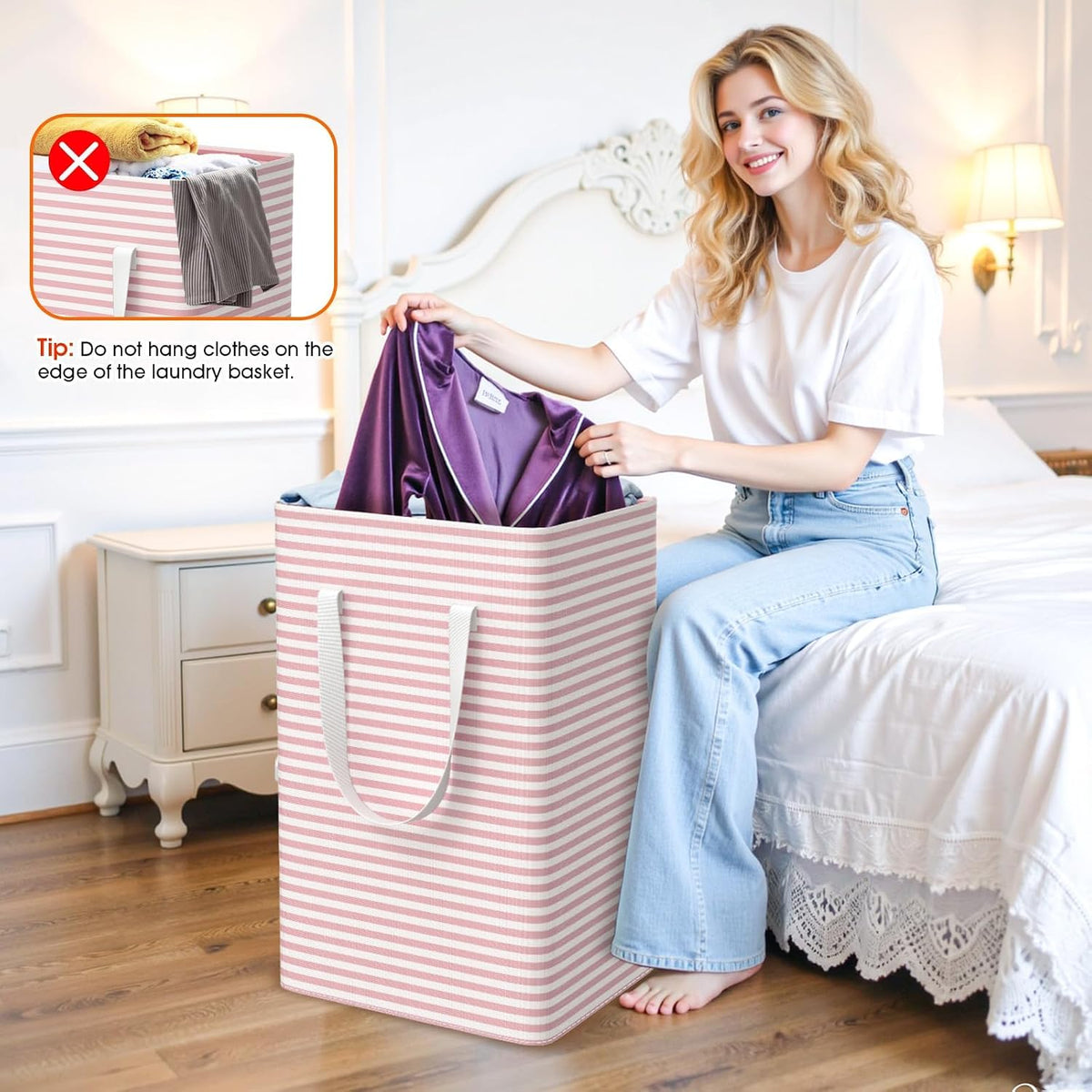 3-Pack Laundry Basket, Collapsible Laundry Hampers, 125L, Pink