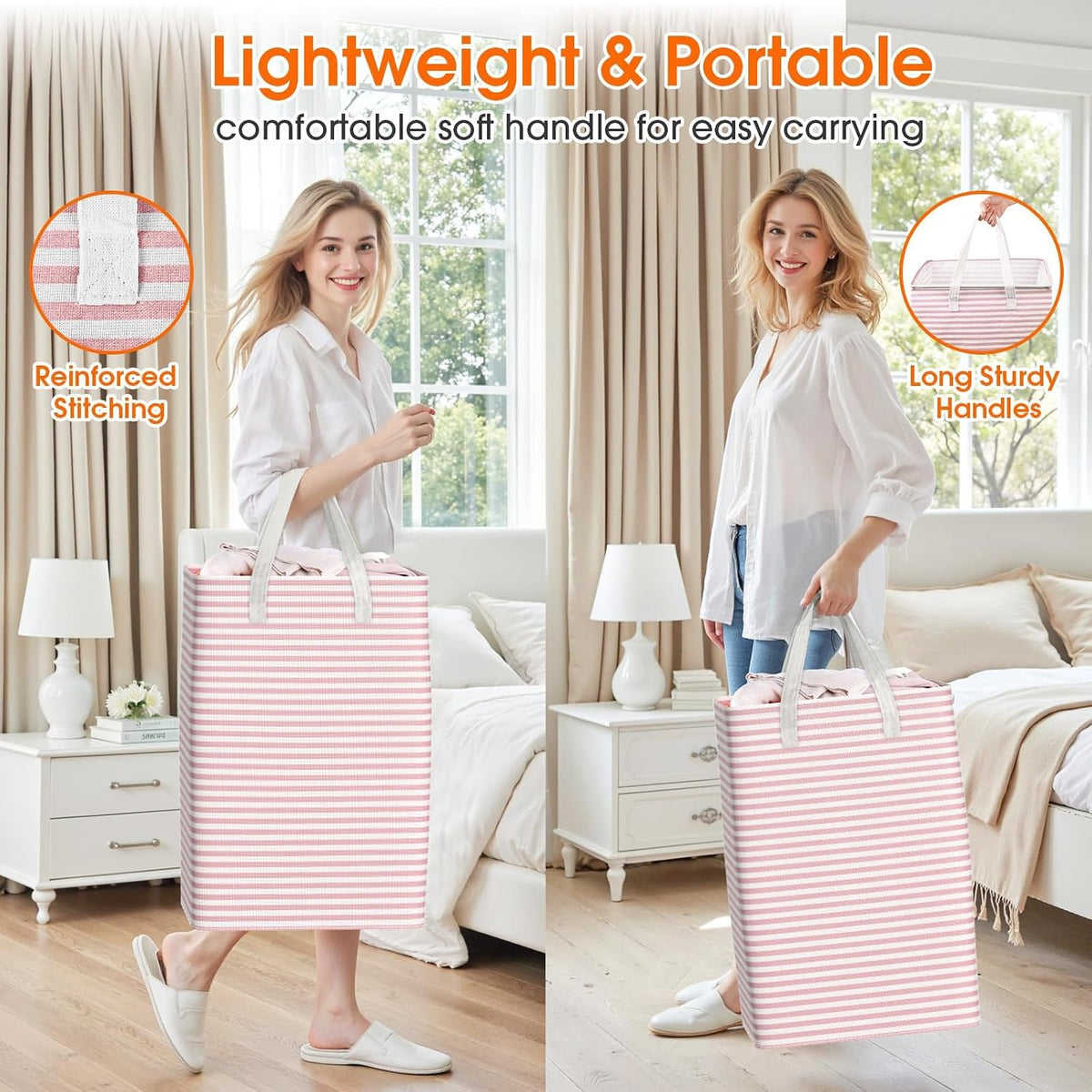3-Pack Laundry Basket, Collapsible Laundry Hampers, 125L, Pink