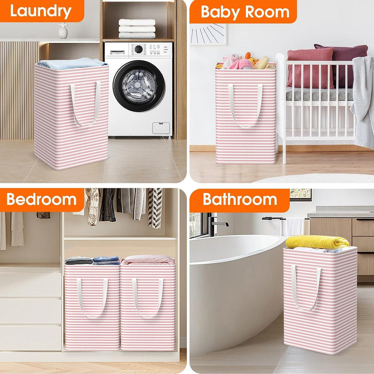 3-Pack Laundry Basket, Collapsible Laundry Hampers, 125L, Pink