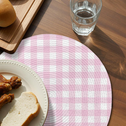 Round Placemats Set of 2 Peach Pink Buffalo Checked Plaid Place Mats Washable Woven Placemat Classic Grid Circle Braided Table Mat for Kitchen Dining Table Party Home Decor 15 Inch