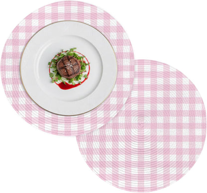 Round Placemats Set of 2 Peach Pink Buffalo Checked Plaid Place Mats Washable Woven Placemat Classic Grid Circle Braided Table Mat for Kitchen Dining Table Party Home Decor 15 Inch