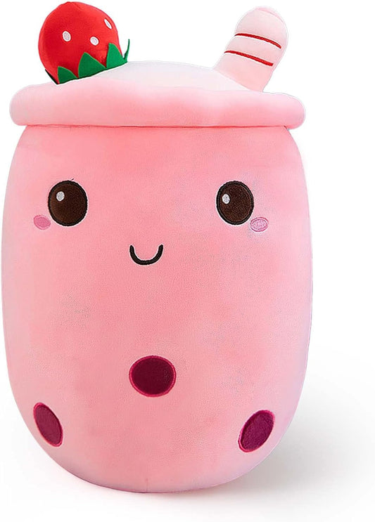 Cute Boba Tea Plush Stuffed Bubble Tea Plushie Cartoon Soft Strawberry Pillow Home Hugging Gift for Kids Pink 9.4 inch