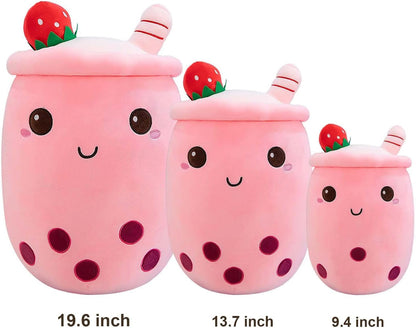 Cute Boba Tea Plush Stuffed Bubble Tea Plushie Cartoon Soft Strawberry Pillow Home Hugging Gift for Kids Pink 9.4 inch