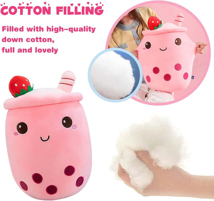 Cute Boba Tea Plush Stuffed Bubble Tea Plushie Cartoon Soft Strawberry Pillow Home Hugging Gift for Kids Pink 9.4 inch