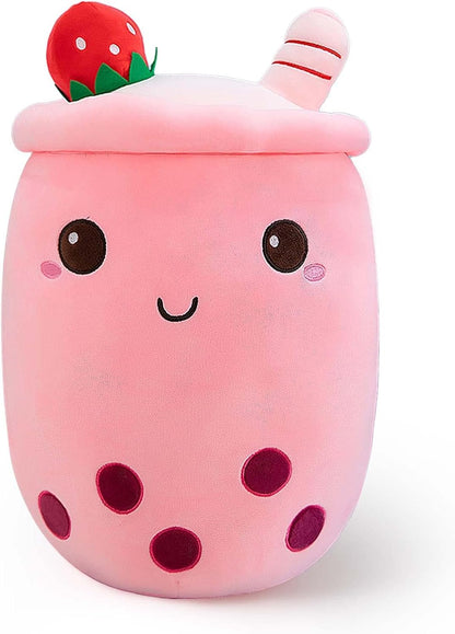 Cute Boba Tea Plush Stuffed Bubble Tea Plushie Cartoon Soft Strawberry Pillow Home Hugging Gift for Kids Pink 9.4 inch