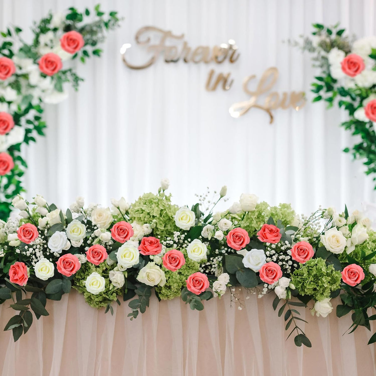 10 Pcs Peach Rose Artificial Flowers, Faux Silk Flower With Long Stems