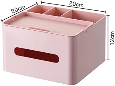 5-in-1 Tissue Box Holder with Storage Caddy, 20cm Plastic Multifunction Countertop Organizer, 3X Compartments 1x Top Tray, Ideal for Office, Home, Vanity, Makeup & Stationery (Pink)