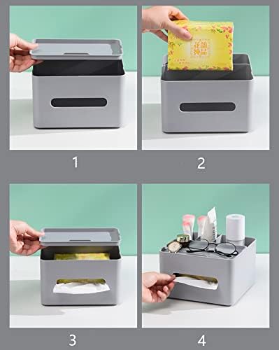5-in-1 Tissue Box Holder with Storage Caddy, 20cm Plastic Multifunction Countertop Organizer, 3X Compartments 1x Top Tray, Ideal for Office, Home, Vanity, Makeup & Stationery (Pink)