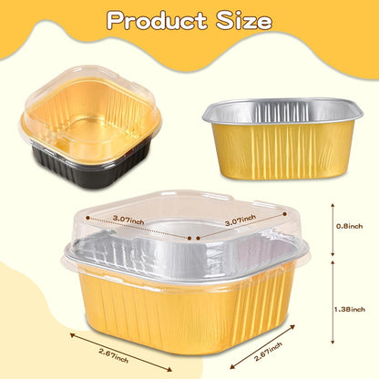 40 Pack Mini Cake Pans With Lids, 5oz Square Aluminum Foil Brownie Baking Cups, Muffin Tin Ramekins, Disposable Dessert Cupcake Cups for Wedding Birthday Party, Pink