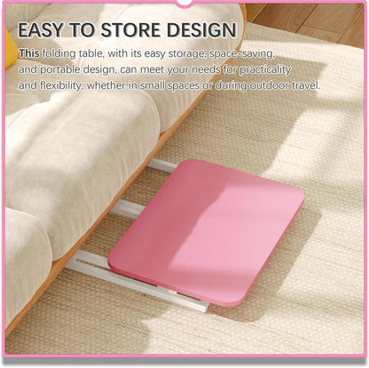 23.6" Mobile Small Rolling Computer Desk, Folding Laptop Cart Table with Wheels, Portable Office Desk for Small Space Couch Bed - Pink and White